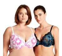 Curve Muse Padded Underwire Lace Bra-2PK-Black/Blue,Cream/Fushia-40D