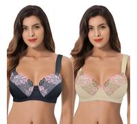 Curve Muse Plus Size Minimizer Underwire Unlined Bra with Embroidery Lace | Visually reduces bust by one cup, Smooths and streamlines your shape, Minimizes projection for a sleeker look