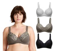 Curve Muse Plus Size Minimizer Underwire Unlined Bra with Embroidery Lace | Visually reduces bust by one cup, Smooths and streamlines your shape, Minimizes projection for a sleeker look