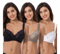 Curve Muse Plus Size Minimizer Underwire Unlined Bras with Embroidery Lace-3Pack-White,Black,Buttermilk-46B (EU:105B)