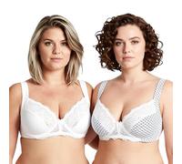 Curve Muse Plus Size Unlined Underwire Lace Bra with Cushion Straps-2PK | Shapes and supports naturally, Flexible band for all-day wear, Extra padding eases shoulder pressure