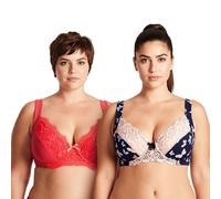 Curve Muse Unlined Underwire Lace Bra-2PK-Black Print,Rose-46C
