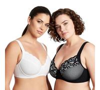 Curve Muse Unlined Underwire Lace Bra-Black, White-44DD