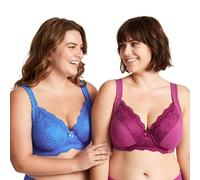 Curve Muse Unlined Underwire Lace Bra-Bluestone Print,Violet-42DDD