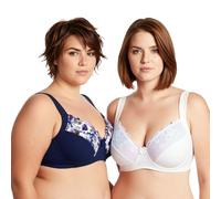 Curve Muse Unlined Underwire Lace Bra-Cream,Navy-36DD