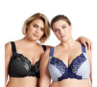 Curve Muse Unlined Underwire Lace Bra-Grey Print, Navy Print-46C