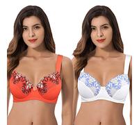 Curve Muse Women Plus Size Minimizer Underwire Unlined Bra with Embroidery Lace - orange - 48E
