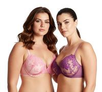 Curve Muse Women Plus Size Push Up Add 1 and a Half Cup Underwire Lace Mesh Bra-2PK-Pink,Grape-42D (EU:95D)