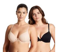 Curve Muse Women Plus Size Push Up Add 1 Cup Underwire Perfect Shape Tshirt Bra-2PK-Black,Nude-32C (EU:70C)