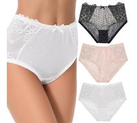 Curve Muse Women Plus Size Shaper Brief Hipster Lace Panties Underwear Pack of 3-Black,White,Nude-44/46