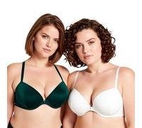Curve Muse Women Push Up Add 1 and a Half Cup Underwire Halter Front Close Bras -2PK-White,Dk Green-38C (EU:85C)
