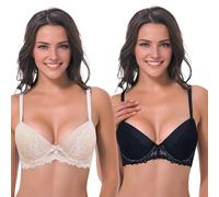 Curve Muse Women’s Plus Size Lightly Padded Underwire Balconette Bra -2PK-Black,Peach Blush-36C (EU:80C)