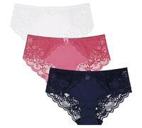 Curve Muse Women’s Plus Size Mid Waist Floral Lace Briefs Panties-3 Pack-Navy,Pink,Cream-48/50