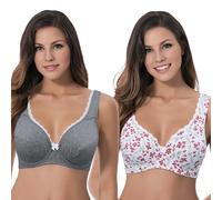 Curve Muse Women’s Unlined Plus Size Comfort Cotton Underwire Bra-2Pack-Dark Grey,White Print-34DDD (EU:75F)