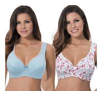 Curve Muse Women’s Unlined Plus Size Comfort Cotton Underwire Bra-2Pack-Starlight Blue,White Print-40D (EU:90D)