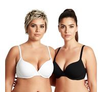Curve Muse Women's Light Lift Add 1 Cup Push Up Underwire Convertible Tshirt Bra-2PK-Black,White-32D (EU:70D)