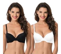Curve Muse Women's Light Lift Add 1 Cup Push Up Underwire Convertible Tshirt Bra-2PK-Black,White-46DDD (EU:105F)