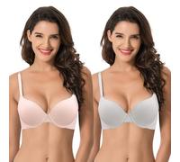 Curve Muse Women's Light Lift Add 1 Cup Push Up Underwire Convertible Tshirt Bra-2PK-Lt Gray,Pink-32DD (EU:70E)