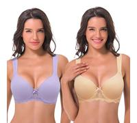 Curve Muse Women's Lightly Padded Underwire Lace Bra with Padded Shoulder Straps-2PK-Light Purple,Nude-40B(EU:90B)
