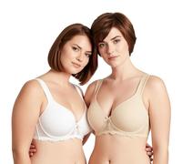 Curve Muse Women's Lightly Padded Underwire Lace Bra with Padded Shoulder Straps-2PK-Nude,White-36B(EU:80B)