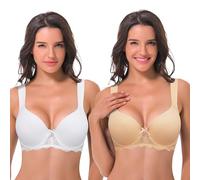 Curve Muse Women's Lightly Padded Underwire Lace Bra with Padded Shoulder Straps-2PK-Nude,White-38D(EU:85D)