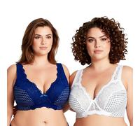 Curve Muse Women's Minimizer Unlined Underwire Bra with Lace Embroidery-2 Pack-Buttermilk Print,Blue Print-34B (EU:75B)