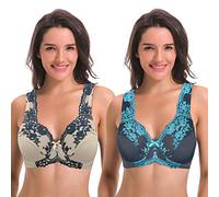Curve Muse Women's Minimizer Unlined Underwire Bra with Lace Embroidery-2 Pack, Gray,Nude(2 Pack), 38B