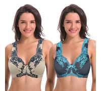 Curve Muse Women's Minimizer Unlined Underwire Bra with Lace Embroidery-2 Pack-Gray,Nude-34B (EU:75B)