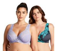 Curve Muse Women's Minimizer Unlined Underwire Bra with Lace Embroidery-2 Pack-Lavender,Gray-34B (EU:75B)