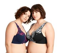 Curve Muse Women's Minimizer Unlined Underwire Bra with Lace Embroidery-2 Pack, Silver,blue(2 Pack), 44C