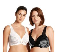 Curve Muse Women's Minimizer Unlined Underwire Bra with Lace Embroidery-2 Pack-White,Black-38B (EU:85B)