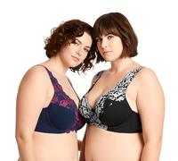 Curve Muse Women's Minimizer Unlined Underwire Bra with Lace Embroidery-2PK-Blue,Silver-44DDD (EU:100F)