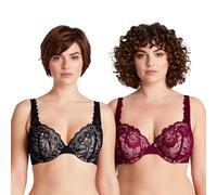 Curve Muse Women's Plus Size Add 1 and a Half Cup Push Up Underwire Convertible Lace Bras -2PK-Black,Burgundy-40E (EU:90F)