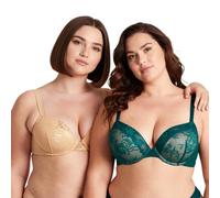 Curve Muse Women's Plus Size Add 1 and a Half Cup Push Up Underwire Lace Bras -2PK-Dk Green,Nude-40C (EU:90C)