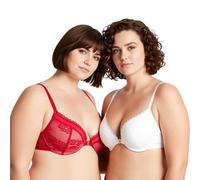 Curve Muse Women's Plus Size Add 1 Cup Push Up Underwire Halter Front Close Bras-2PK-Red,White-34B (EU:75B)