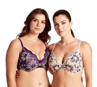 Curve Muse Women's Plus Size Full Coverage Lightly Padded Underwire Lace Bra-2PK-Nude/Purple,Purple/Nude-44DDD (EU:100F)