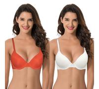 Curve Muse Women's Plus Size Full Coverage Padded Underwire Bra-2PK-Ivory,Flame-36B (EU:80B)