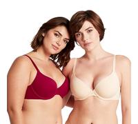 Curve Muse Women's Plus Size Full Coverage Padded Underwire Bra-2PK-Nude,Red-48D (EU:110D)