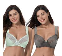 Curve Muse Women's Plus Size Minimizer Underwire Bra with Lace Embroidery-2or3PK