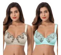 Curve Muse Womens Plus Size Minimizer Underwire Unlined Bra with Embroidery Lace-2Pack-Nude,Blue Light-34D (EU:75D)