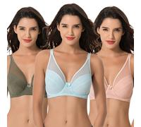 Curve Muse Women's Plus Size Minimizer Unlined Underwire Full Coverage Bra-3PK-Green,Pink,Lt Blue-42C (EU:95C)