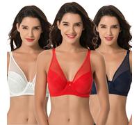 Curve Muse Women's Plus Size Minimizer Unlined Underwire Full Coverage Bra-3PK-Navy,Red,Lt Green-44DDDD (EU:100G)