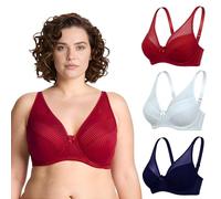 Curve Muse Women's Plus Size Minimizer Unlined Underwire Full Coverage Bra-3PK-Navy,Red,Lt Green-46DDD (EU:105F)