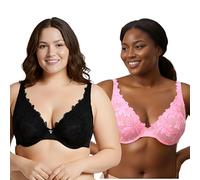 Curve Muse Women's Plus Size Minimizer Unlined Underwire Full Coverage Bra, Black,pink(2 Pack), 34C