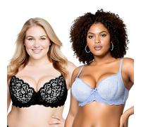 Curve Muse Women's Plus Size Push Up Add 1 Cup Underwire Perfect Shape Lace Bras-2PK-White,Black-36DD (EU:80E)
