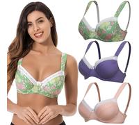 Curve Muse Women's Plus Size Underwired Unlined Balconette Cotton Bra-3Pack-Lt Pink,Purple,Print Green-34D (EU:75D)