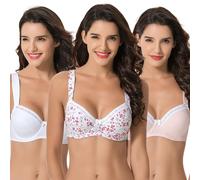 Curve Muse Women's Plus Size Underwired Unlined Balconette Cotton Bra-3Pack-Pink,White,White Print-42DDD (EU:95F)