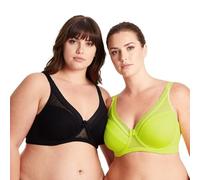 Curve Muse Women's Plus Size Unlined Minimizer Full Coverage Mesh Underwire Bra-2pack-Black,Neon Yellow-Size:42C (EU:95C)