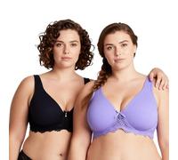 Curve Muse Women's Plus Size Unlined Underwire Lace Bra with Cushion Straps-2PK-Black,Mauve-34DDD (EU:75F)