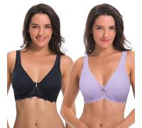Curve Muse Women's Plus Size Unlined Underwire Lace Bra with Cushion Straps-2PK-Black,Mauve-36DDDD (EU:80G)